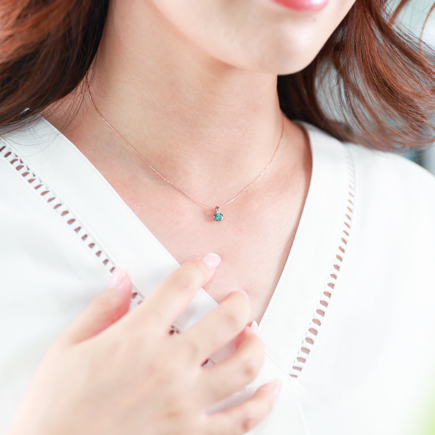 グリーンモアサナイト ワンサイドセッティングネックレス レディース K10 10金