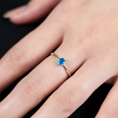 ネオンブルーアパタイト 6本爪リング　指輪 レディース K10 10金　品質保証書付【受注生産　ご入金から1ヶ月～2ヶ月で配送】